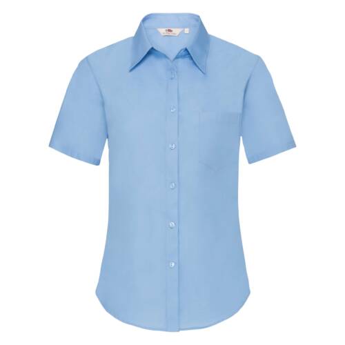 Fruit of the Loom Ladies Short Sleeve Poplin Shirt Ladies Short Sleeve Poplin Shirt – XS, Mid Blue-MU