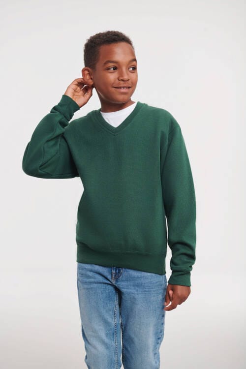 RUSSELL Childrens V-Neck Sweatshirt Childrens V-Neck Sweatshirt – 104, Bottle Green-38