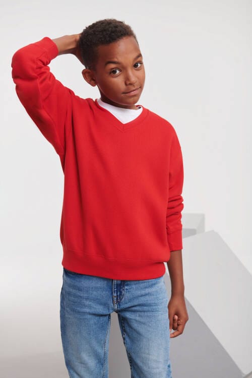 RUSSELL Childrens V-Neck Sweatshirt Childrens V-Neck Sweatshirt – 104, Bright Red-BR