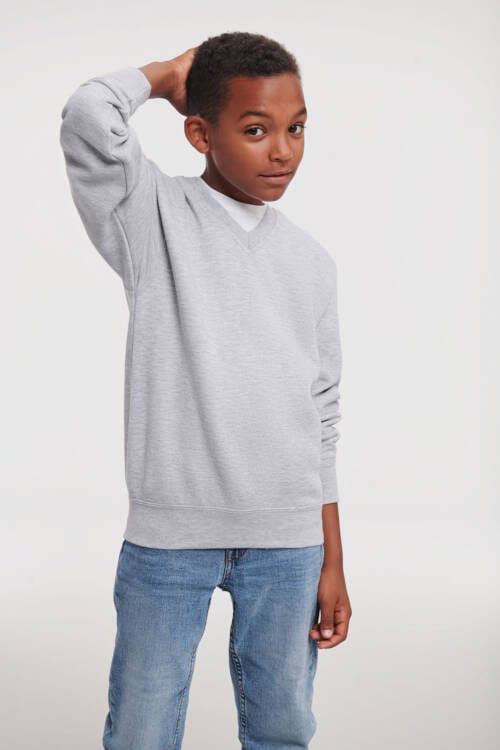 RUSSELL Childrens V-Neck Sweatshirt Childrens V-Neck Sweatshirt – 104, Light Oxford-LX
