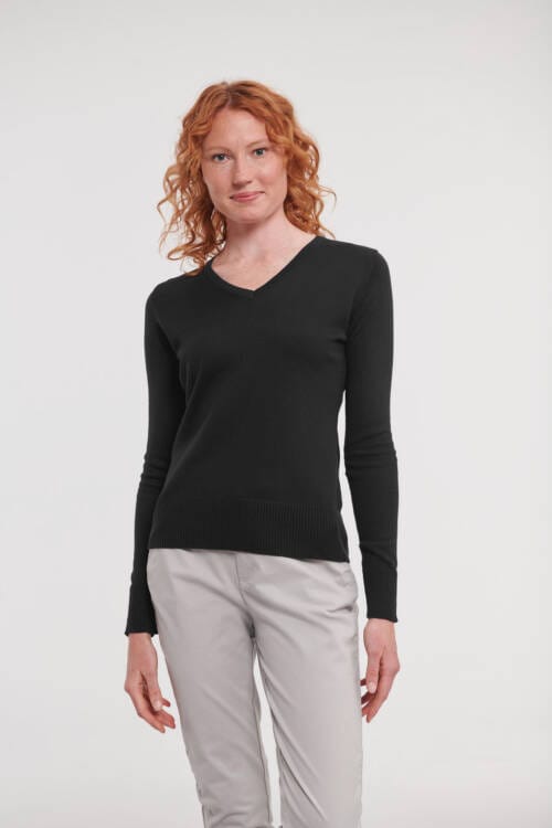 RUSSELL Ladies V-Neck Knitted Pullover Ladies V-Neck Knitted Pullover – 2XL, Black-36