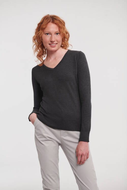 RUSSELL Ladies V-Neck Knitted Pullover Ladies V-Neck Knitted Pullover – 2XL, Charcoal Marl-CM