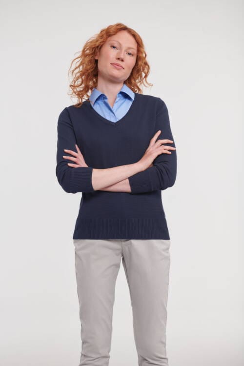 RUSSELL Ladies V-Neck Knitted Pullover