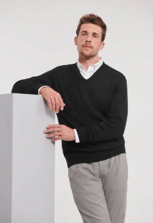 RUSSELL Mens V-Neck Knitted Pullover