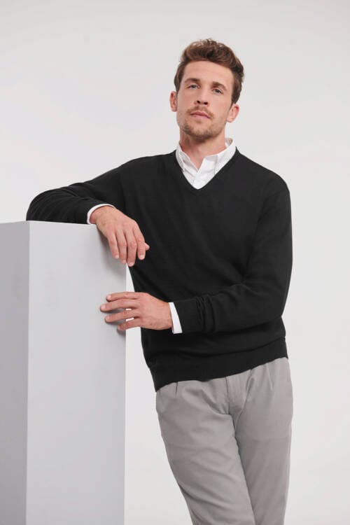 RUSSELL Mens V-Neck Knitted Pullover