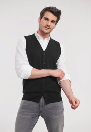 RUSSELL Mens V-Neck Sleeveless Knitted Cardigan