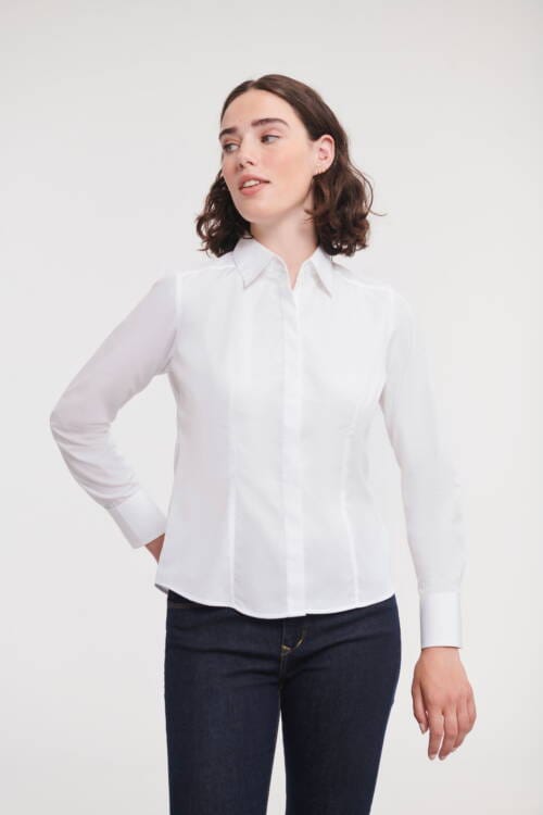 RUSSELL Ladies Long Sleeve Fitted Polycotton Poplin Shirt