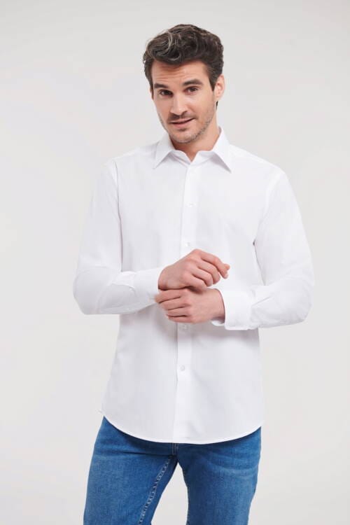 RUSSELL Mens Long Sleeve Tailored Polycotton Poplin Shirt