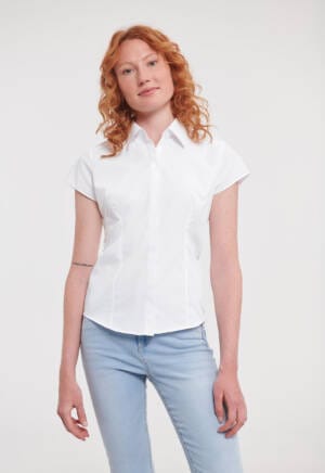 RUSSELL Ladies Cap Sleeve Fitted Polycotton Poplin Shirt