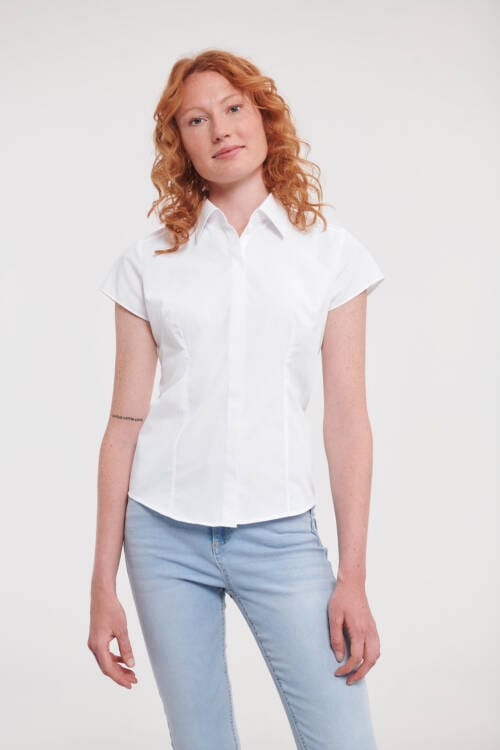 RUSSELL Ladies Cap Sleeve Fitted Polycotton Poplin Shirt