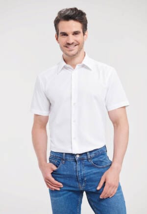 RUSSELL Mens Short Sleeve Tailored Polycotton Poplin Shirt