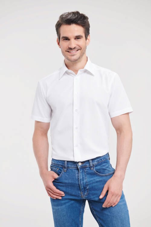 RUSSELL Mens Short Sleeve Tailored Polycotton Poplin Shirt