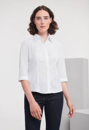 RUSSELL Ladies 3/4 Sleeve Fitted Polycotton Poplin Shirt