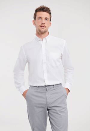 RUSSELL Mens Long Sleeve Tailored Button-Down Oxford Shirt