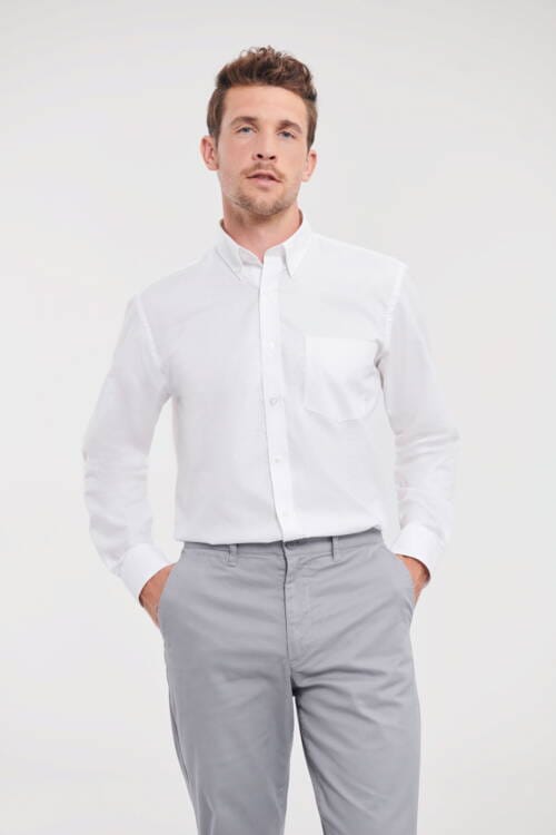 RUSSELL Mens Long Sleeve Tailored Button-Down Oxford Shirt