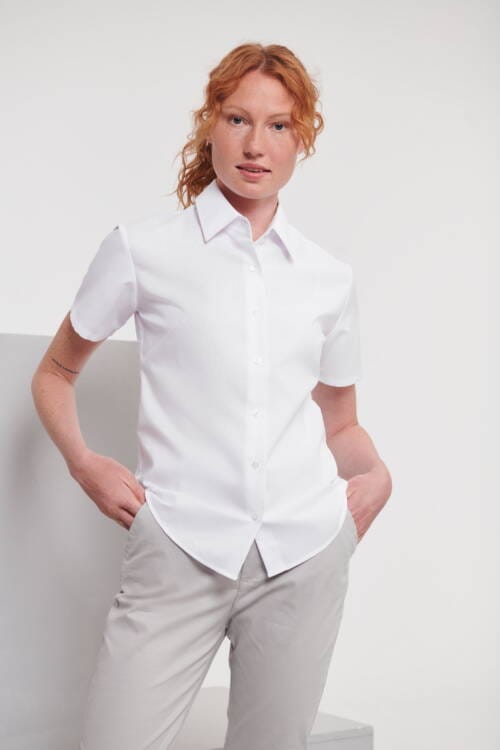 RUSSELL Ladies Short Sleeve Tailored Oxford Shirt
