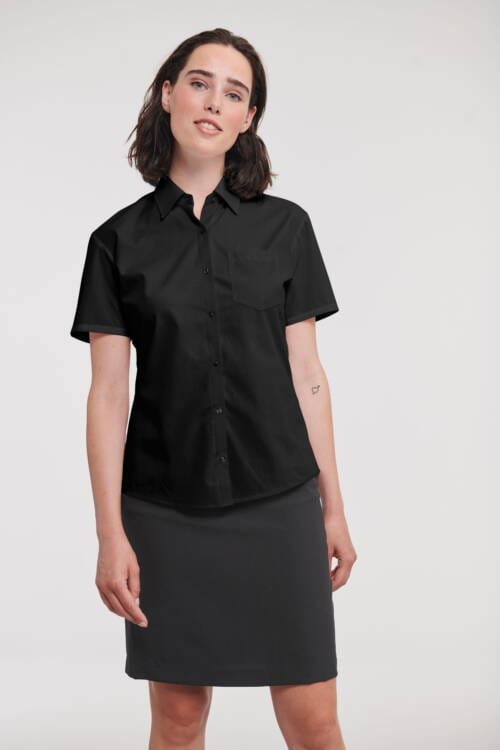 RUSSELL Ladies Short Sleeve Classic Pure Cotton Poplin Shirt Ladies Short Sleeve Classic Pure Cotton Poplin Shirt – 2XL, Black-36