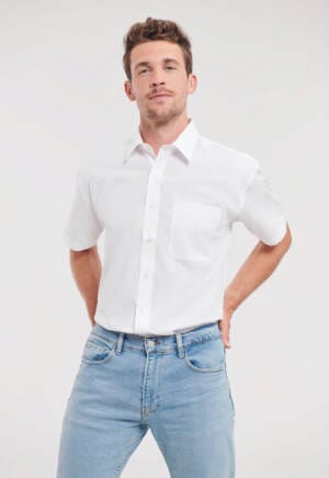 RUSSELL Mens Short Sleeve Classic Pure Cotton Poplin Shirt