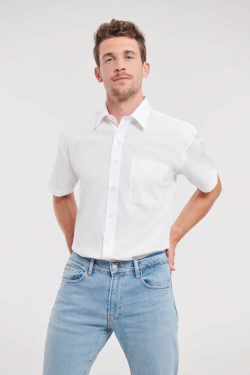 RUSSELL Mens Short Sleeve Classic Pure Cotton Poplin Shirt