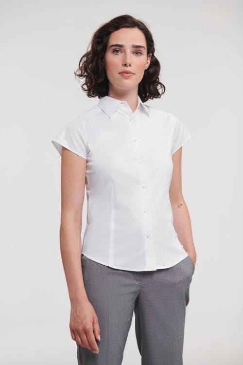 RUSSELL Ladies Short Sleeve Fitted Stretch Shirt