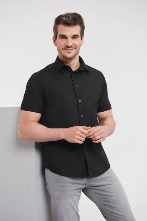 RUSSELL Mens Short Sleeve Fitted Stretch Shirt Mens Short Sleeve Fitted Stretch Shirt – 2XL, Black-36