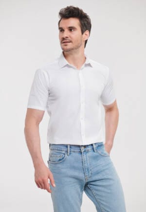 RUSSELL Mens Short Sleeve Fitted Ultimate Stretch Shirt