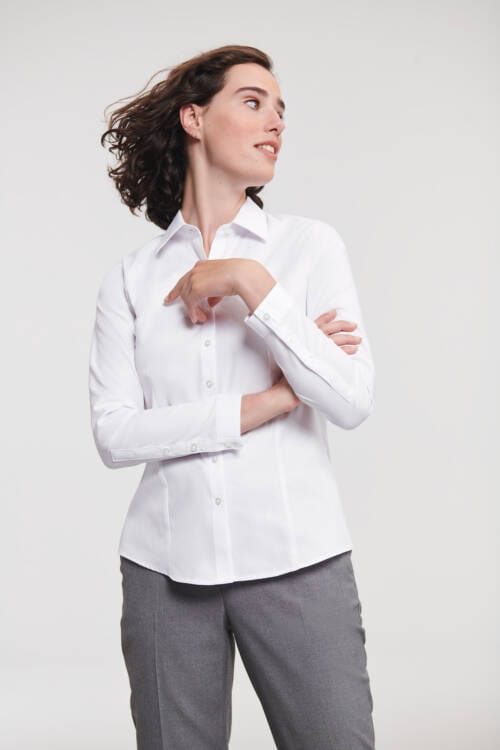RUSSELL Ladies Long Sleeve Tailored Herringbone Shirt