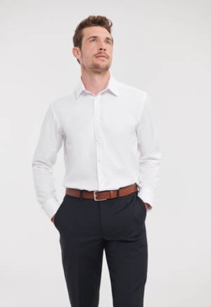 RUSSELL Mens Long Sleeve Tailored Herringbone Shirt