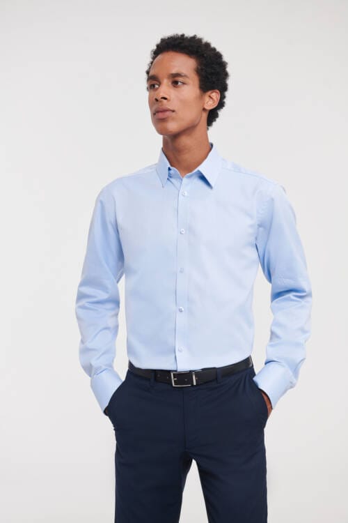 RUSSELL Mens Long Sleeve Tailored Herringbone Shirt Mens Long Sleeve Tailored Herringbone Shirt – 2XL, Light Blue-42