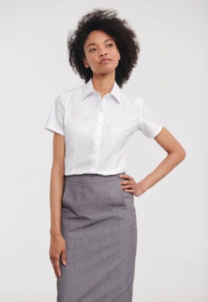 RUSSELL Ladies Short Sleeve Tailored Herringbone Shirt