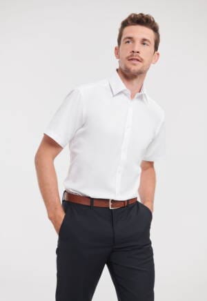 RUSSELL Mens Short Sleeve Tailored Herringbone Shirt
