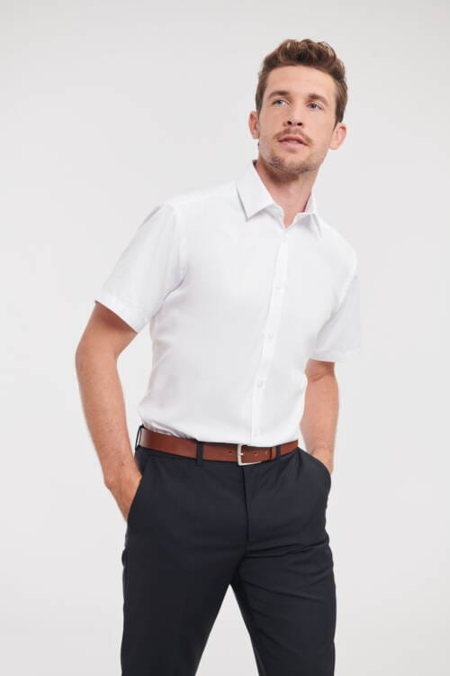 RUSSELL Mens Short Sleeve Tailored Herringbone Shirt