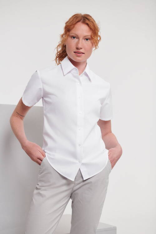 RUSSELL Ladies Short Sleeve Tailored Oxford Shirt