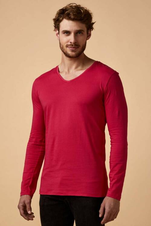 Promodoro X.O V-Neck T LS Men X.O V-Neck T LS Men – 2XL, bright rose-BE