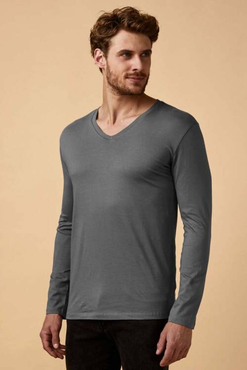 Promodoro X.O V-Neck T LS Men X.O V-Neck T LS Men – 2XL, steel gray-SG